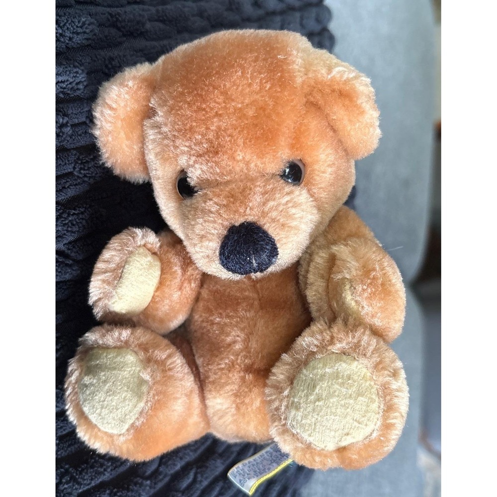 Vintage 1982 Dakin‎ Teddy Bear Honey Brown Plush Small Seated Stuffed Animal 7"